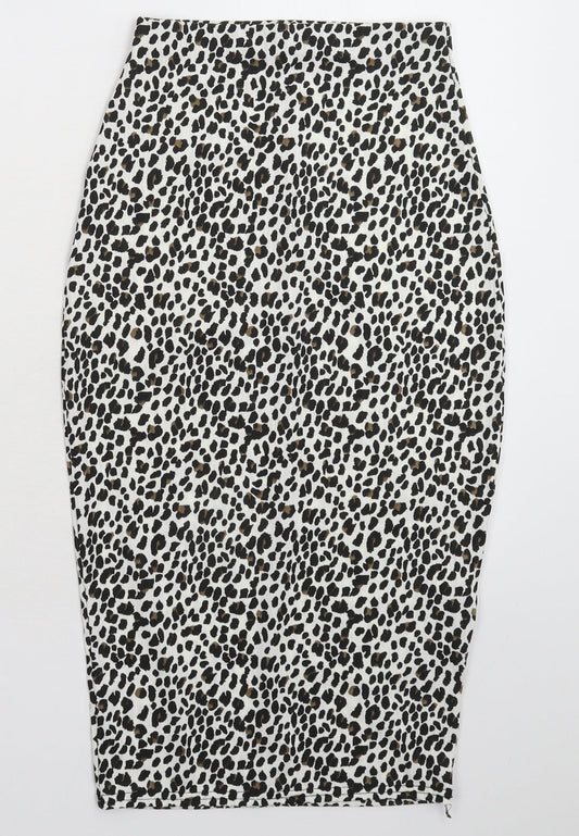 PRETTYLITTLETHING Womens White Animal Print Straight & Pencil Skirt Size 6