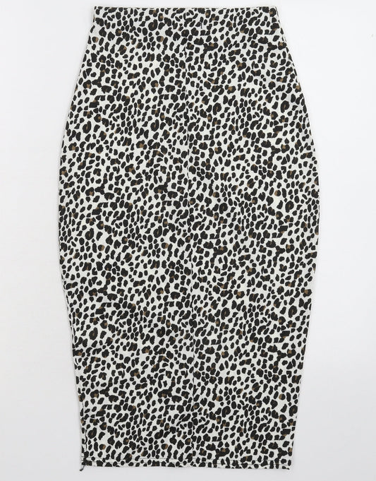 PRETTYLITTLETHING Womens White Animal Print Straight & Pencil Skirt Size 6