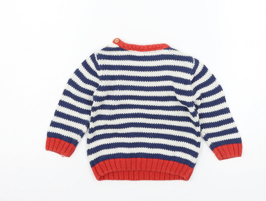 TU Baby Blue Striped Knit Pullover Jumper Size 9-12 Months - Polar Bear