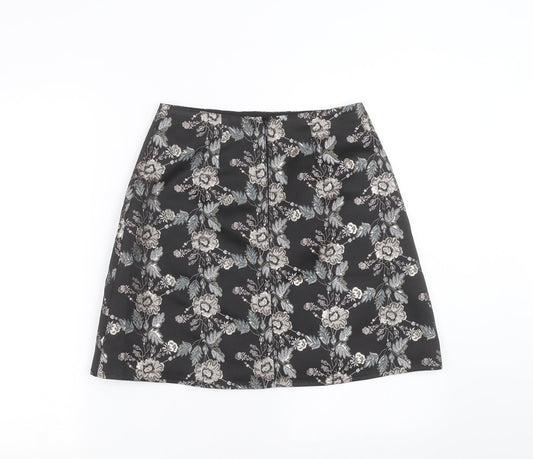 Lipsy Womens Black Floral  A-Line Skirt Size 10