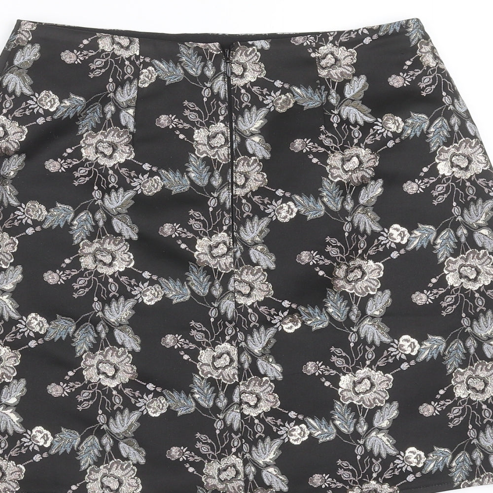 Lipsy Womens Black Floral A-Line Skirt Size 10