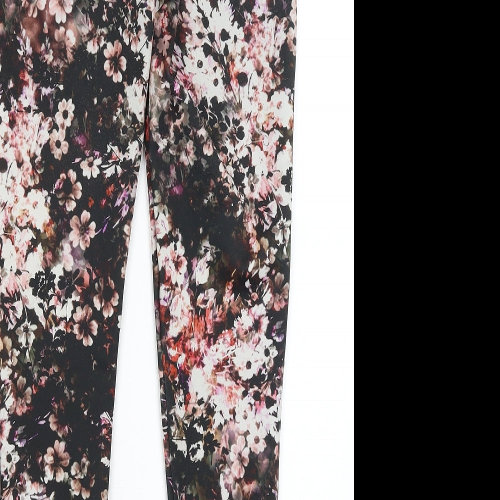 Warehouse Womens Black Floral Capri Trousers Size 8 L27 in