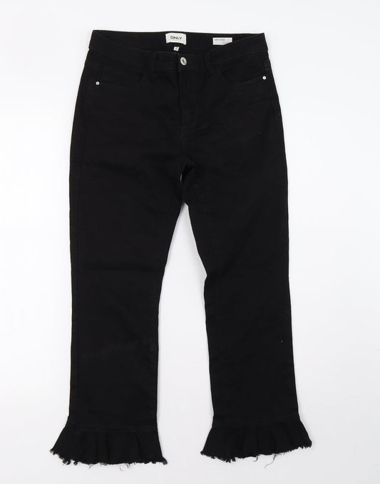 Additional front view of Only women’s black denim straight jeans, size UK 10, 26-inch leg