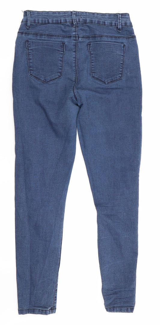 Boohoo Womens Blue Skinny Jeans Size 12 L25 in - cropped