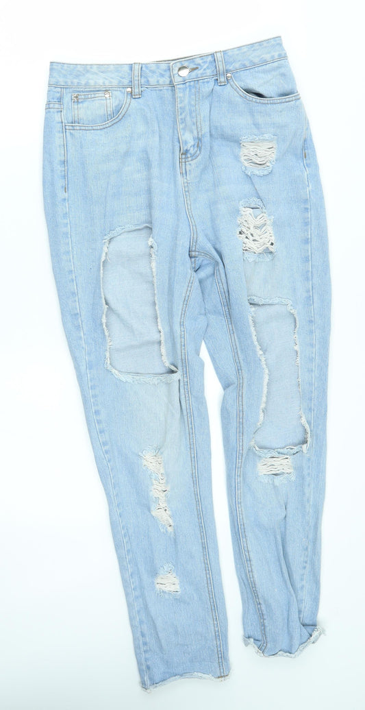 Additional front view of Missguided women’s blue straight jeans, size UK 10, 26-inch leg