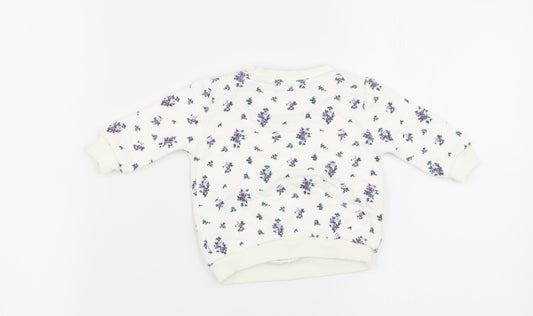 F&F Girls White Floral Pullover Jumper Size 0-3 Months