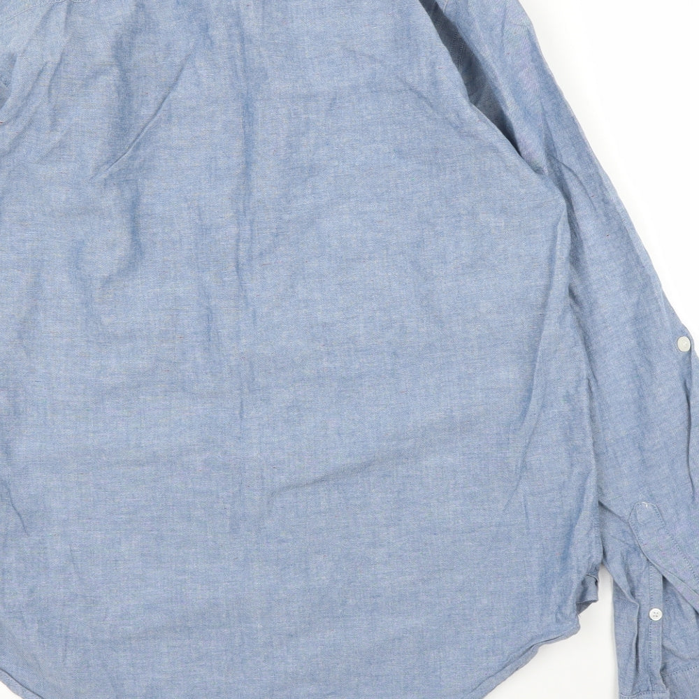 Mens UK Size S FOREVER 21 Blue Button-Up Long Sleeve Casual Shirt