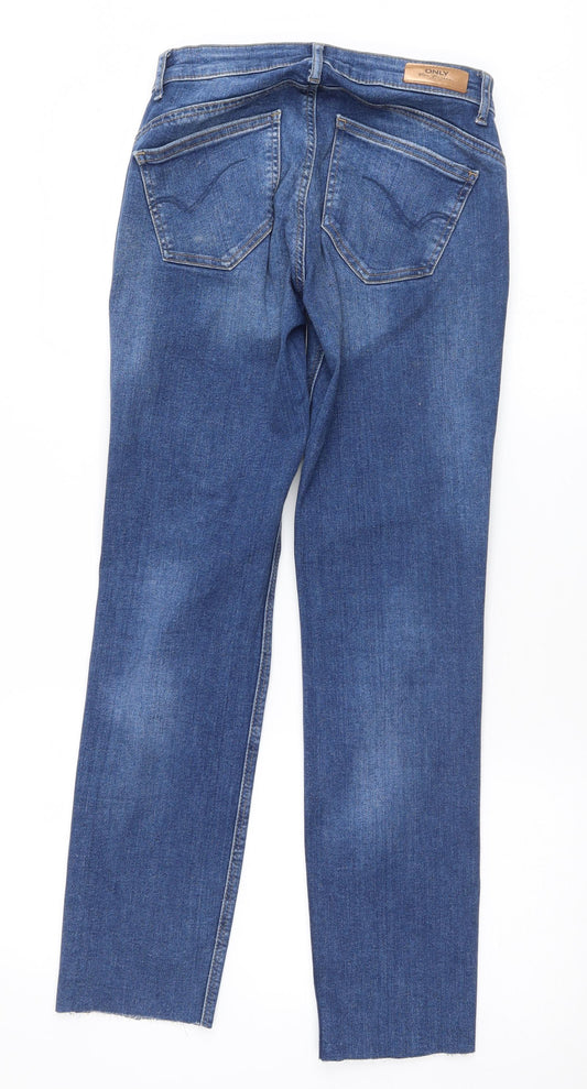 Back view of Only women’s blue straight jeans, size UK 25, 29-inch leg