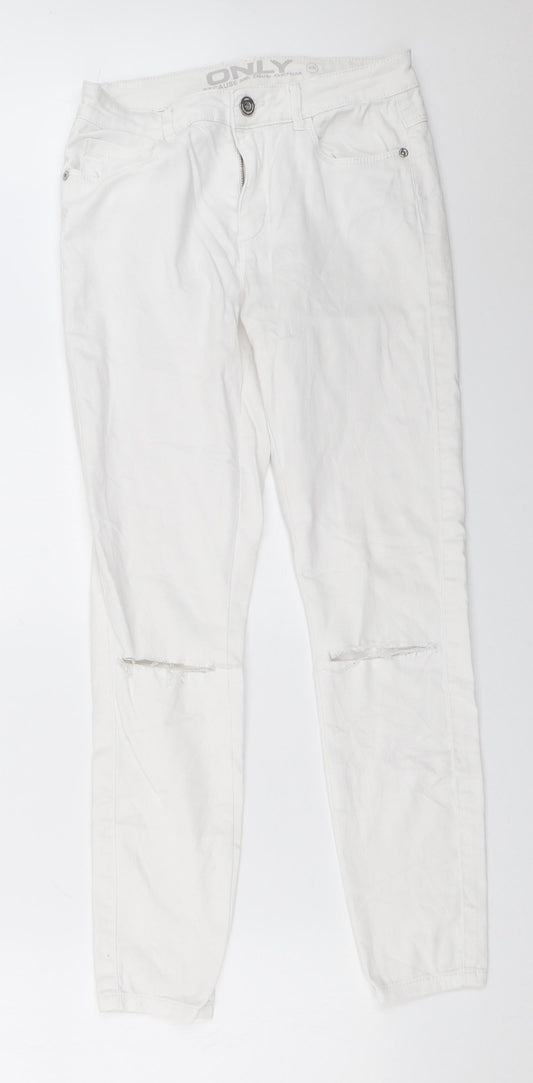 Additional front view of Only women’s white skinny jeans, size UK 32, in, 28-inch leg