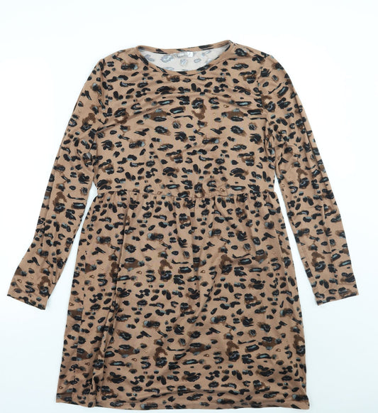 Pep&Co Womens Brown Animal Print A-Line Size 10