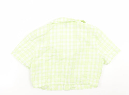 H&M Womens Green Check Cropped Button-Up Size S