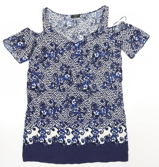 Additional front view of Papaya women’s blue floral a-line, size UK 12