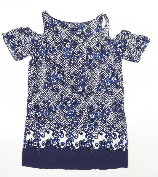 Papaya Womens Blue Floral A-Line Size 12
