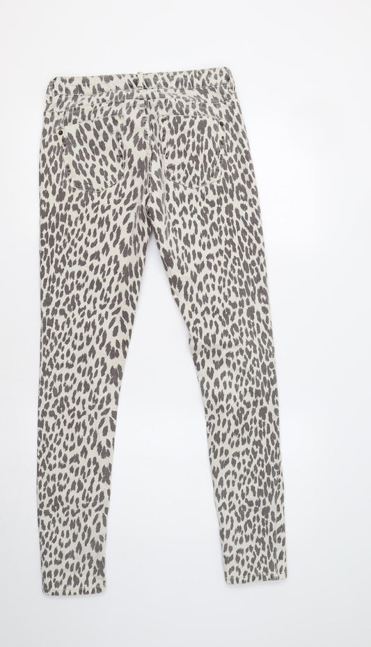Topshop Womens Beige Animal Print Trousers Size 8 L32 in