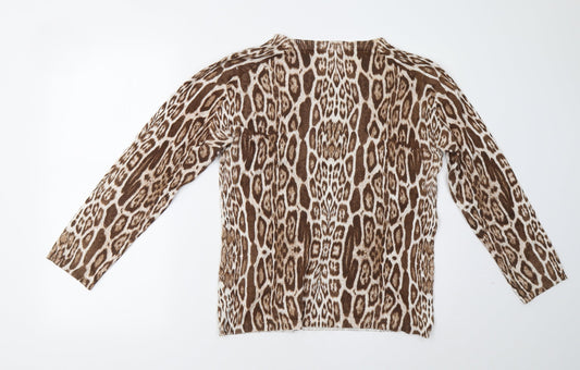Klass Womens Brown Animal Print Pullover Jumper Size M