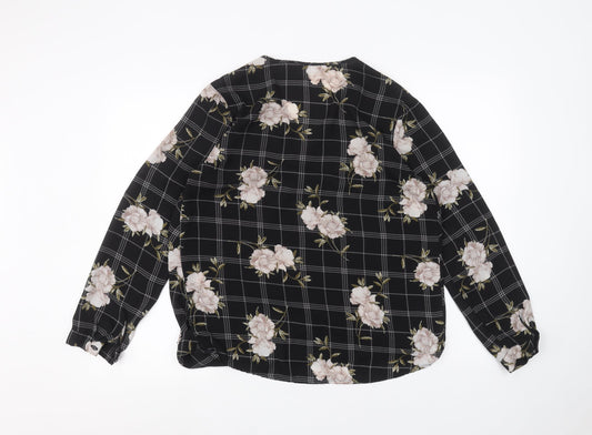 Anthology Womens Black Floral Basic Blouse Size 12