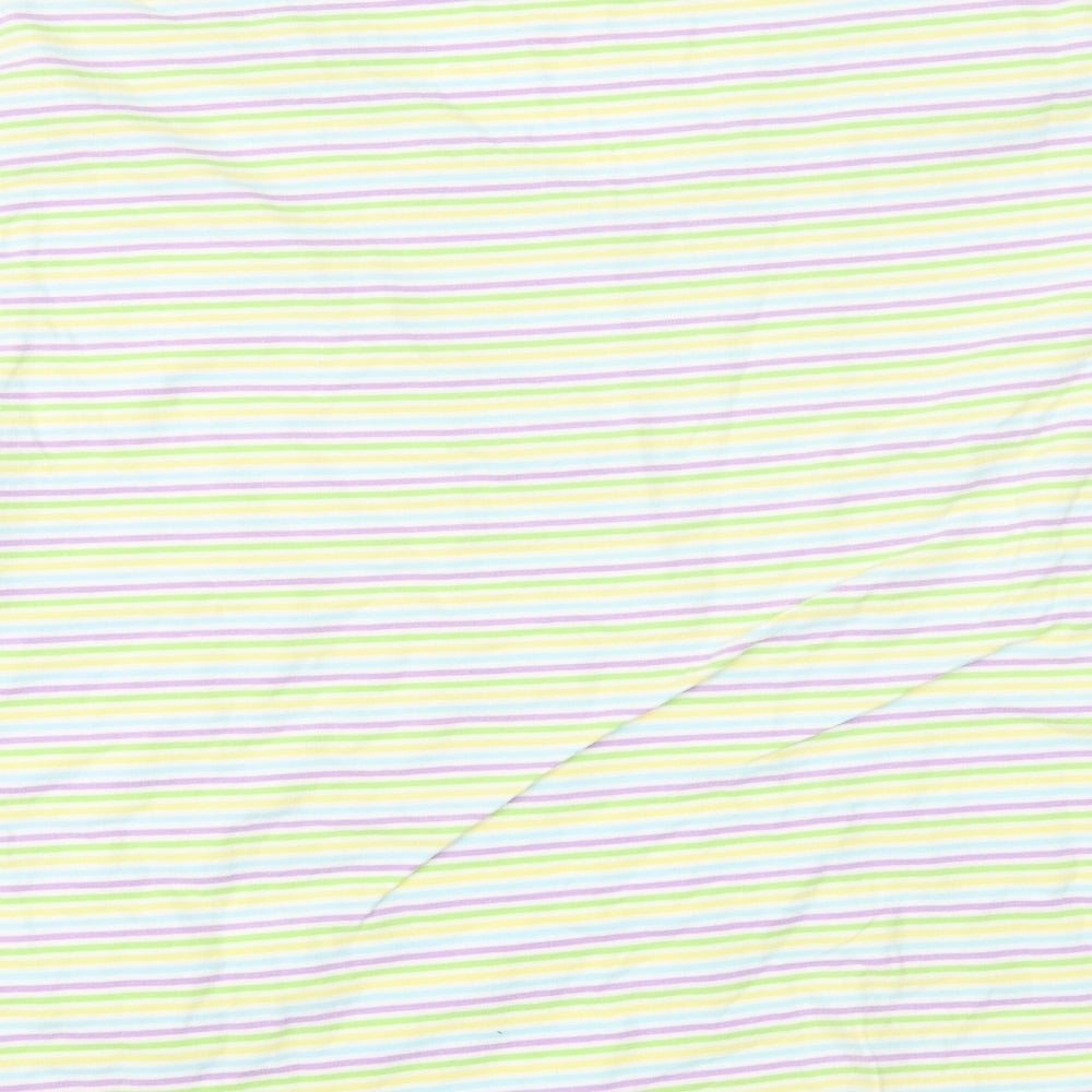 Hanes Womens White Striped Basic T-Shirt Size L
