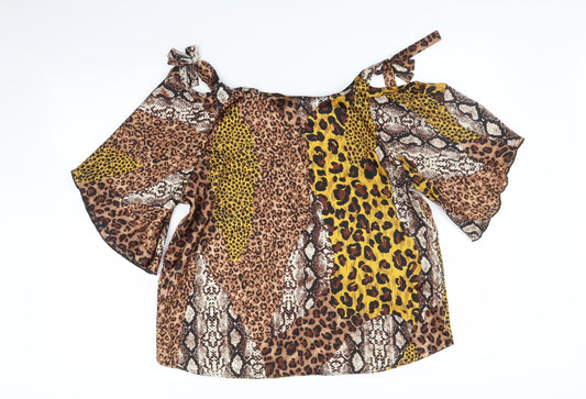 Quiz Womens Brown Animal Print Basic Blouse Size 14