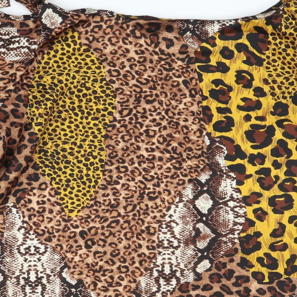 Quiz Womens Brown Animal Print Basic Blouse Size 14