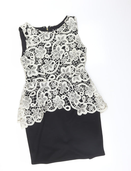 Additional front view of Izabel london women’s black bodycon, size UK 10