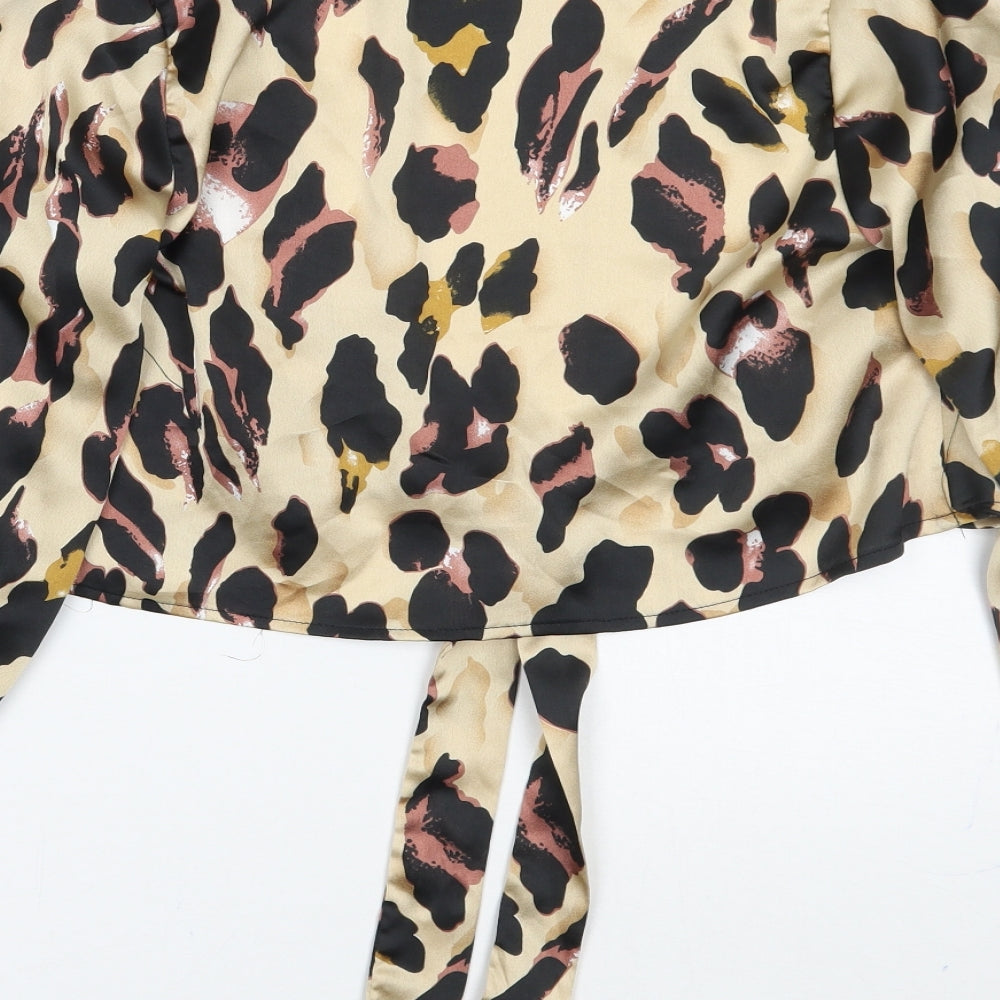 Quiz Womens Gold Animal Print Wrap Blouse Size 6