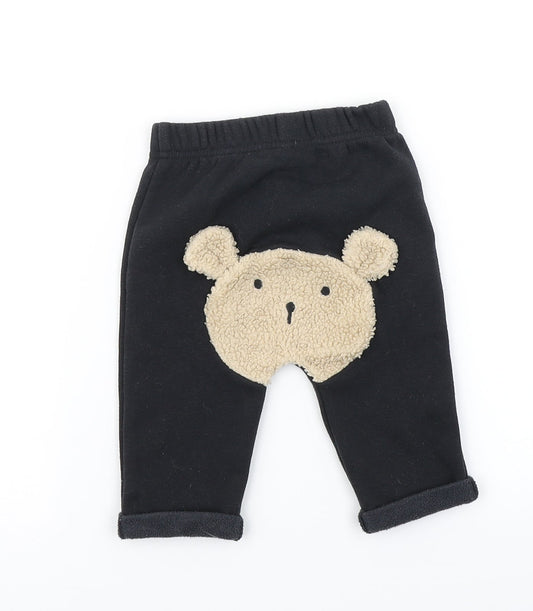 Nutmeg Boys Black Jogger Trousers Size 3-6 Months - Bear