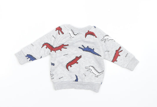 Primark Boys Grey Animal Print Pullover Jumper Size 0-3 Months - Crocodiles