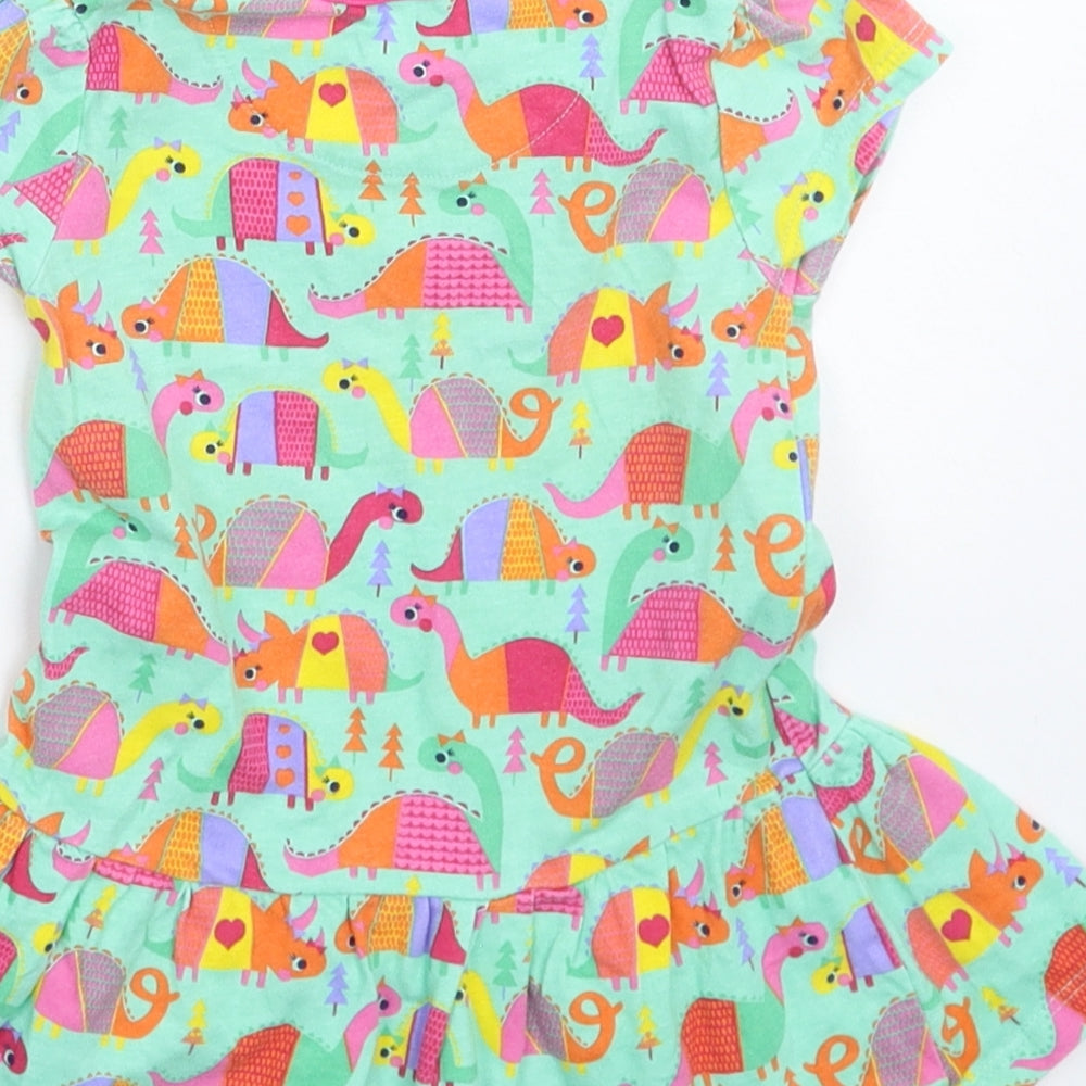 Brand and care label for Mini Club girls’ multicoloured t-shirt dress, size 12-18, months