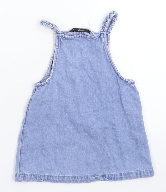 George Girls Blue Floral Denim Pinafore/Dungaree Dress Size 12 Months