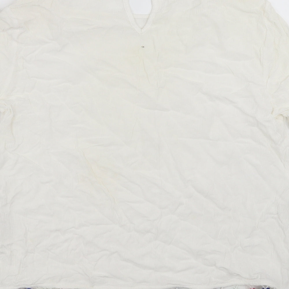 George Womens White Basic Blouse Size 10 - pom pom detail