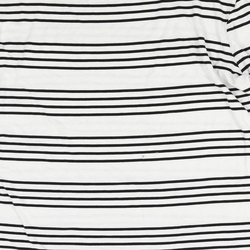 Brand and care label for Autograph women’s white striped basic blouse, size M