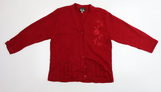 Womens UK Size M Florida Red Cardigan Jumper