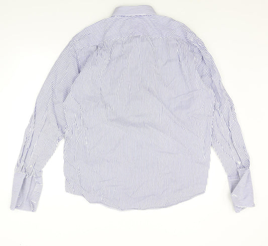 Mens UK Size 17 Baumer Blue Button-Up Long Sleeve Casual Shirt