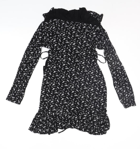 Boohoo Womens Black Floral Basic T-Shirt Size 8