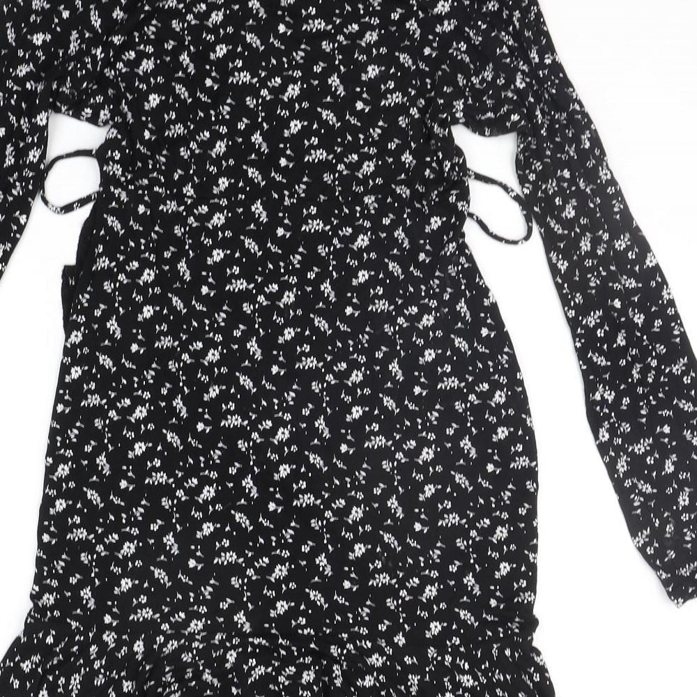 Boohoo Womens Black Floral Basic T-Shirt Size 8