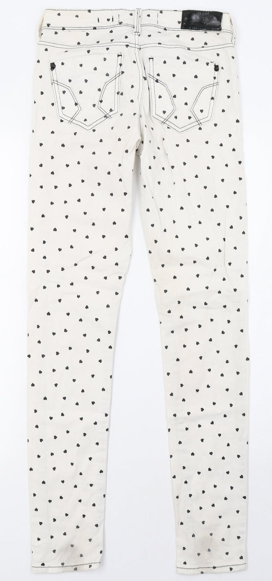 River Island Womens White Polka Dot Denim Skinny Jeans Size 6 L30 in