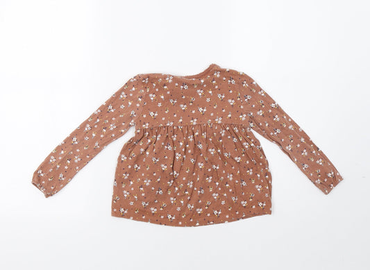 George Girls Brown Floral Basic T-Shirt Size 3-4 Years