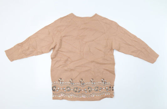 Kavri Womens Beige Pullover Jumper Size L - Embellished