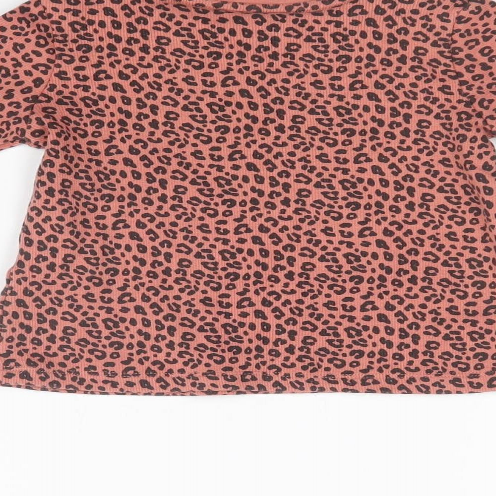 Brand and care label for F&F girls’ multicoloured animal print basic t-shirt, size 6-9, months