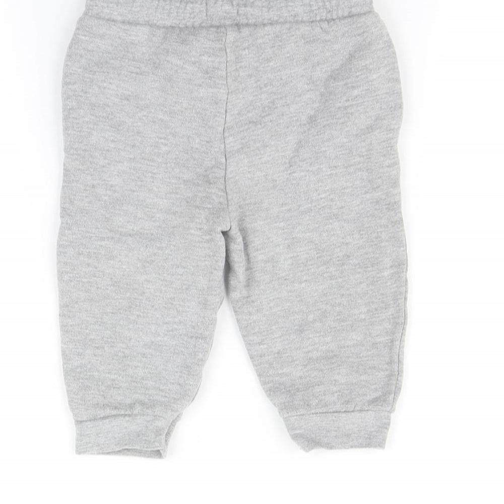 Brand and care label for River Island Baby Grey Jogger Trousers, size 9, Months