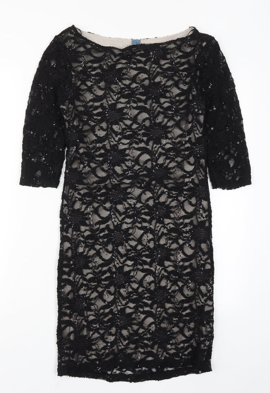 Additional front view of Evie women’s black lace pencil dress, size UK 10