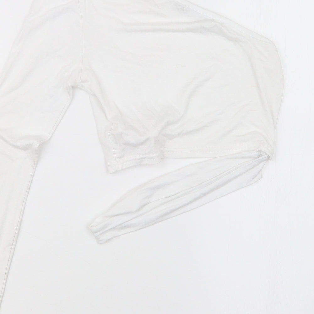 Boohoo Womens White Cropped T-Shirt Size 6