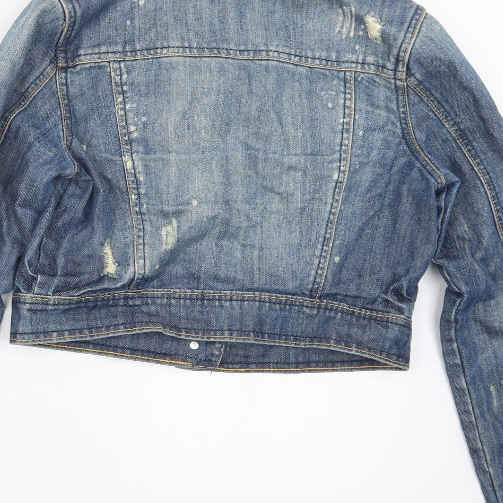 Brand and care label for Authentic women’s blue denim jacket, size UK 10