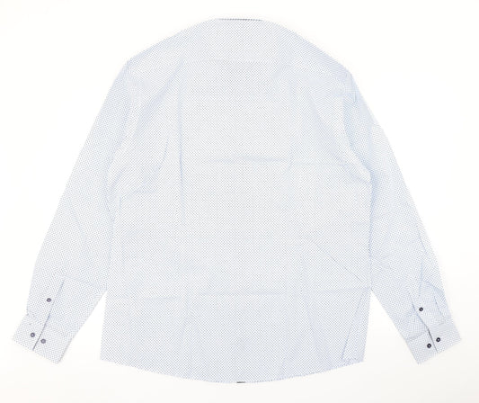 George Mens Blue Polka Dot Dress Shirt Size 14