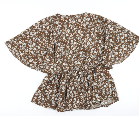 SheIn Womens Brown Floral Basic Blouse Size XS