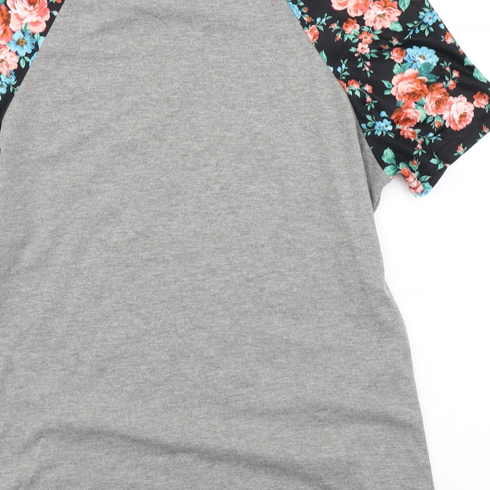 SheIn Womens Grey Floral Basic T-Shirt Size S