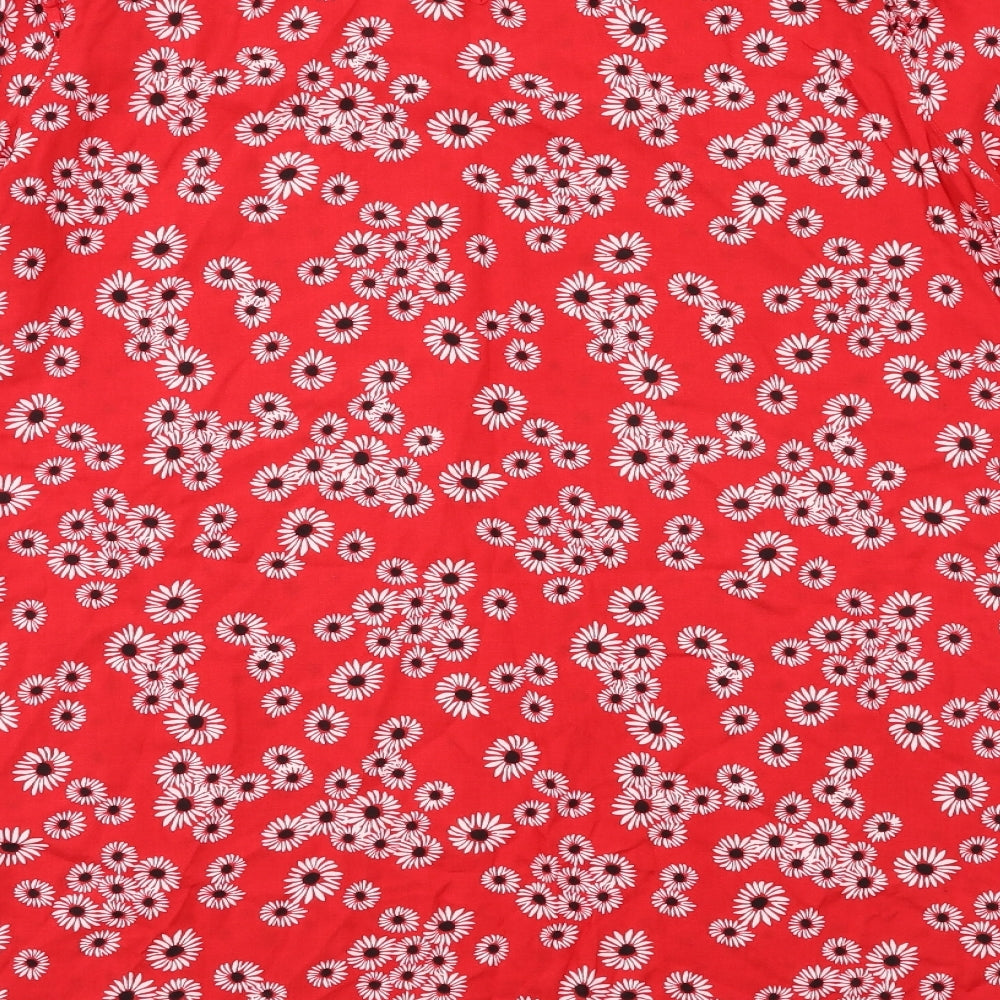 Brand and care label for Papaya women’s red floral a-line, size UK 14