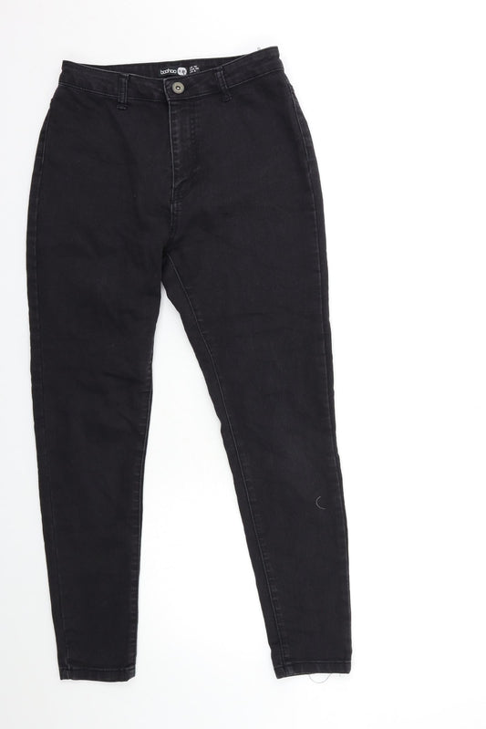 Additional front view of Boohoo women’s black denim skinny jeans, size UK 10, 28.5-inch leg