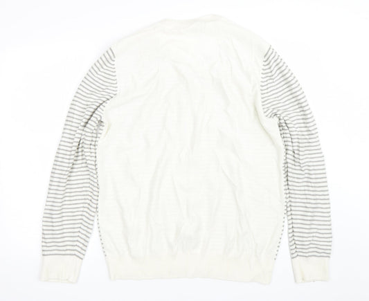 George Mens White Striped Pullover Jumper Size L