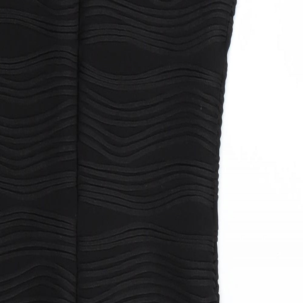 Brand and care label for New Look women’s black striped wrap dress, size UK 10
